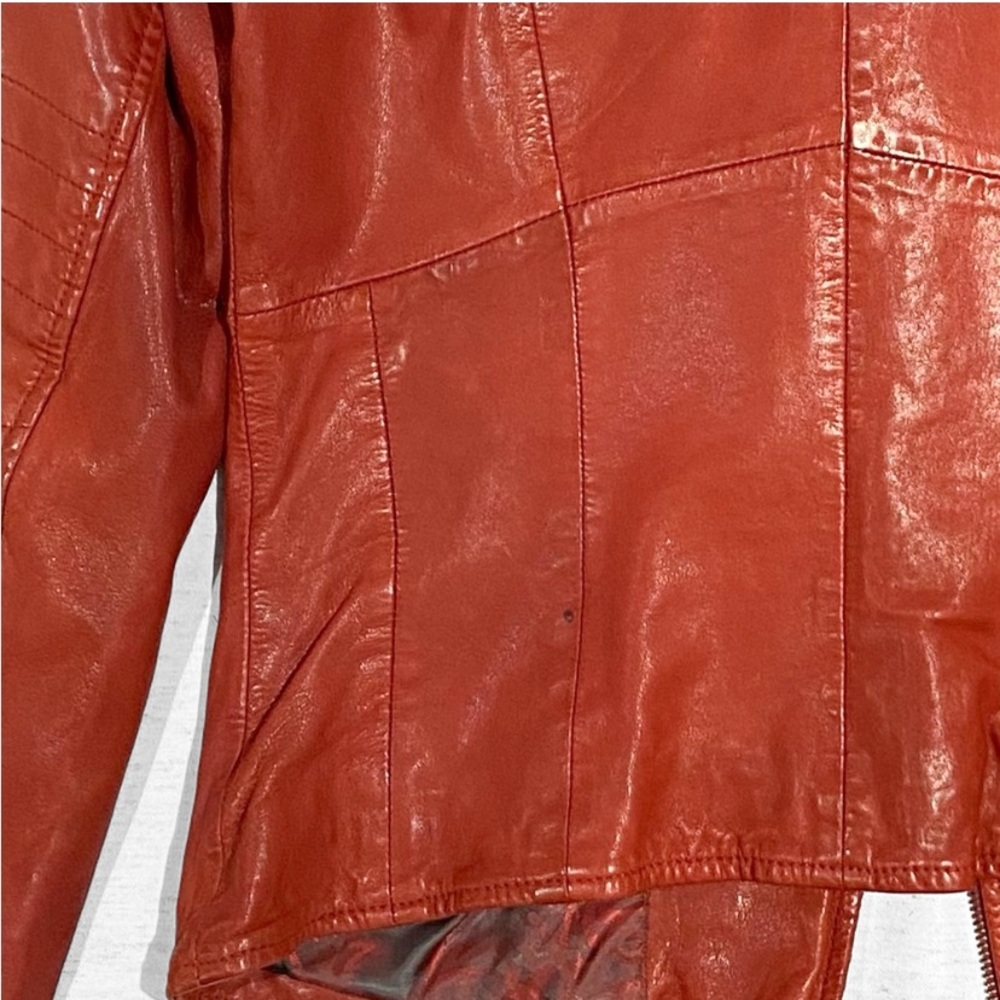 Danier Red Genuine Lambskin Leather Moto Jacket - Like New - Picture 8 of 8